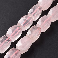 Rose Quartz Natural Rose Quartz Beads Strands, Faceted, Cuboid, 15~16x11~12x11~12mm, Hole: 1.5mm, about 20~22pcs/strand, 15.3~15.7 inch(39~40cm)