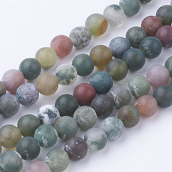 Indian Agate Natural Indian Agate Bead Strands, Round, Frosted, 6~6.5mm, Hole: 1mm, about 60pcs/strand, 14.9 inch(38cm)