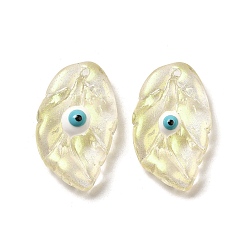 Champagne Yellow Transparent Glass with Enamel Pendants, Leaf with Evil Eye Charms, Champagne Yellow, 28x17x5.5~6mm, Hole: 1.2~1.4mm