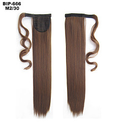 Coconut Brown Long Straight Ponytail Hair Extension Magic Paste, Heat Resistant High Temperature Fiber, Wrap Around Ponytail Synthetic Hairpiece, for Women, Coconut Brown, 21.65 inch(55cm)