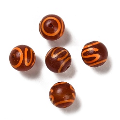 Money Hook Pattern Style tibétain perles dzi, perles en agate naturelles, teints et chauffée, ronde, rouge foncé, modèle de crochet d'argent, 14~14.5mm, Trou: 1.6mm