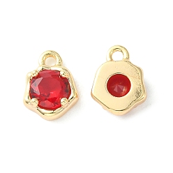 Red Brass Micro Pave Cubic Zirconia Charms, Irregular Shape Charm, Real 18K Gold Plated, Red, 9x7x3mm, Hole: 1.4mm