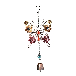 Colorful Iron Wind Chimes, Small Wind Bells Handmade Pendants, with Glass Rhinestone and Acrylic Beads, Butterfly, Colorful, 410mm