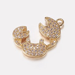 Real 18K Gold Plated Long-Lasting Plated Brass Micro Pave Cubic Zirconia Pendants, Real 18K Gold Plated, Crab, 20x16x2.5mm, Hole: 2mm