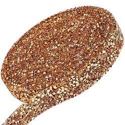 Gold Glitter Resin Hotfix Rhinestone(Hot Melt Adhesive On The Back), Rhinestone Trimming, Costume Accessories, Gold, 15x2.5mm, 3yard/roll