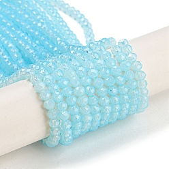 Light Sky Blue Baking Painted Transparent Glass Beads Strands, Imitation Opalite, Faceted, Round, Light Sky Blue, 3.5x3mm, Hole: 0.7mm, about 117pcs/strand, 14.17~14.37 inch(36~36.5cm)