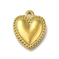 Oro 316 colgantes quirúrgicos de acero inoxidable, encanto del corazón, dorado, 15x12x4 mm, agujero: 1.5 mm