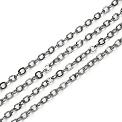 Черный Цвет Металла Латунные кабельные цепи, пайки, с катушкой, Плоско-овальные, металлический черный , 2.2x1.9x0.3 мм, подходит для 0.6x4 мм соединительных колец, около 32.8 футов (10 м) / рулон