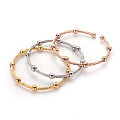Mixed Color 304 Stainless Steel Cuff Bangle Sets, Torque Bangle, with Round Beads, Mixed Color, 2-1/8 inch(5.5cm), 3pcs/set