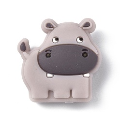 Hipopótamo Perlas focales de silicona ecológicas de grado alimenticio, accesorios de juguetes para masticar para mordedores, diy collares de enfermería haciendo, patrón de hipopótamo, 26x25.5x10 mm, agujero: 2 mm