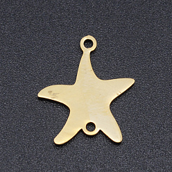 Oro 201 conectores de eslabones de acero inoxidable, Corte con laser, estrella de mar / estrellas de mar, etiqueta estampado en blanco, dorado, 16.5x14x1 mm, agujero: 1.4 mm