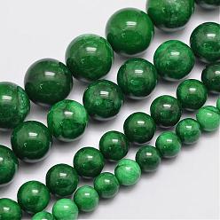 Dark Green Natural Malaysia Jade Beads Strands, Round, Dyed, Dark Green, 8mm, Hole: 1mm, about 48pcs/strand, 15 inch