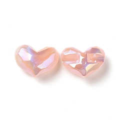 Light Salmon Opaque Acrylic Beads, AB Color Plated, Faceted, Heart, Light Salmon, 26x34.5x16mm, Hole: 4mm