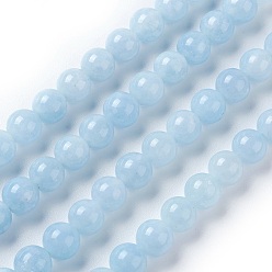 White Jade Dyed Natural White Jade Beads Strands, Imitate Aquamarine, Round, Light Blue , 6.5mm, Hole: 1.2mm, about 60pcs/strand, 14.96 inch(38cm)