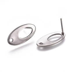 Stainless Steel Color 304 Stainless Steel Stud Earring Findings, with Loop, Oval, Stainless Steel Color, 18.5x9.5x1mm, Hole: 1.5mm, Pin: 0.8mm