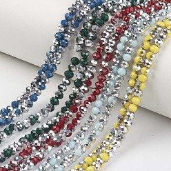 Mixed Color Electroplate Opaque Glass Beads Strands, Half Silver Plated, Faceted, Rondelle, Mixed Color, 6x5mm, Hole: 1mm, about 85~88pcs/strand, 16.1~16.5 inch(41~42cm)