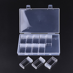 Clear Plastic Bead Containers, Flip Top Bead Storage, For Seed Beads Storage Box, with PP Plastic Packing Box, Rectangle, Clear, 12pcs containers/box, 50x27x12mm, Hole: 9x10mm