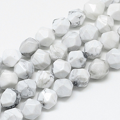 Howlite Chapelets de perles howlite naturelles , étoiles coupées perles rondes, facette, 7.5~8x6.5~7mm, Trou: 1.5mm, Environ 46 pcs/chapelet, 15.5 pouce