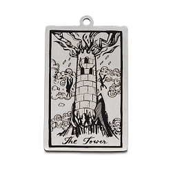 Stainless Steel Color 201 Stainless Steel Pendants, Laser Engraved Pattern, Tarot Card Pendants, The Tower XVI, 40x24x1mm, Hole: 2mm