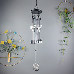 Butterfly Wood Hanging Wind Chime Decor, with Platinum Iron Column Pendants, for Home Hanging Ornaments, Butterfly, 640x95mm