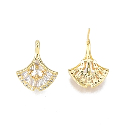 Real 18K Gold Plated Clear Cubic Zirconia Gingko Leaf Dangle Stud Earrings, Brass Jewelry for Women, Nickel Free, Real 18K Gold Plated, 16x13.5mm, Pin: 0.7mm