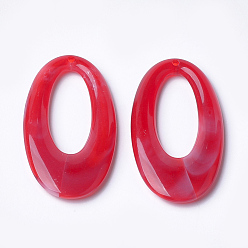 Crimson Acrylic Pendants, Imitation Gemstone Style, Oval, Crimson, 47x25x4.5mm, Hole: 1.8mm, about 170pcs/500g