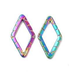 Rainbow Color Chapado iónico (ip) 304 anillo de unión de acero inoxidable, textura, rombo, color del arco iris, 24x13x1.5 mm, diámetro interior: 17x8.5 mm