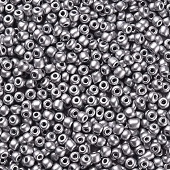 Plata Hornear bolas de semillas de vidrio de pintura, plata, 8/0, 3 mm, agujero: 1 mm, sobre 10000 unidades / bolsa