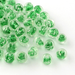 Vert La main de perles au chalumeau lumineux, ronde, verte, 9~10mm, Trou: 1~2mm
