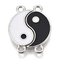 Platine Connecteurs de liens d'émail d'alliage, yin yang, noir et blanc, platine, 22x10x1mm, Trou: 1.8mm