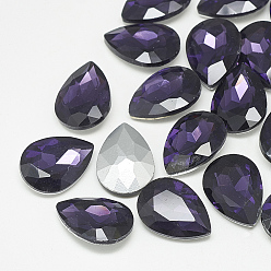 Tanzanite Pointed Back Glass Rhinestone Cabochons, Back Plated, Faceted, teardrop, Tanzanite, 10x7x4mm