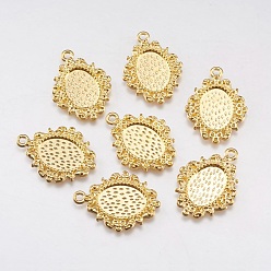 Golden Alloy Pendant Cabochon Settings, Cadmium Free & Lead Free, Oval, Golden, Tray: 14x10mm, 26x19x2mm, Hole: 1.5mm