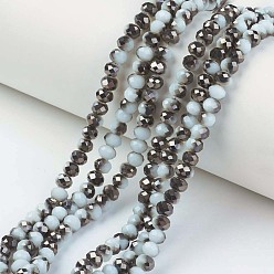 Turquoise Pâle Plaquer des brins de perles de verre opaques, demi-plaqué noir, facette, rondelle, turquoise pale, 4x3mm, Trou: 0.4mm, Environ 123~127 pcs/chapelet, 16.5~16.9 pouce (42~43 cm)