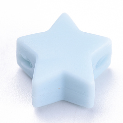 Bleu Clair Perles de silicone écologiques de qualité alimentaire, perles à mâcher pour les jouets de dentition, Diy soins infirmiers colliers faisant, étoiles, bleu clair, 14x13.5x8mm, Trou: 2mm