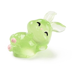 Lime Green Luminous Resin Rabbit Ornament, Glow in The Dark, Micro Landscape Garden Decoration, Lime Green, 23x37x17mm