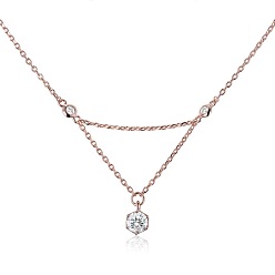 Розовое Золото Ожерелья с подвеской из стерлингового серебра с шестигранной головкой и стразами, с кабельным цепи, розовое золото , 925 дюйм