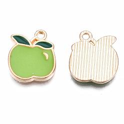 Yellow Green Alloy Enamel Charms, Cadmium Free & Lead Free, Apple, Light Gold, Yellow Green, 15x13x1.5mm, Hole: 1.5mm
