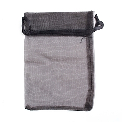Noir Pochette organza , bijoux pochettes en maille pour noce cadeaux de noël sacs de bonbons, avec cordon de serrage, rectangle, noir, 12x10 cm