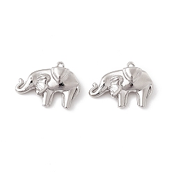 Real Platinum Plated Brass Pendants, Elephant Charms, Real Platinum Plated, 13x18.5x5mm, Hole: 0.9mm
