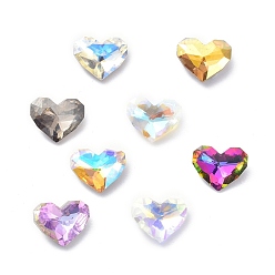 Mixed Color Glass Rhinestone Cabochons, Pointed Back & Black Plated, Faceted, Heart, Mixed Color, 6.5x8x3mm