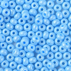Light Sky Blue 6/0 Czech Opaque Glass Seed Beads, Lustered, Round, Light Sky Blue, 4x3mm, Hole: 1.2mm, about 500g/bag