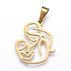 Golden Mother's Day 304 Stainless Steel Pendants, Laser Cut, Hollow Mother and Baby, Golden, 18x16x1mm, Hole: 3x5mm