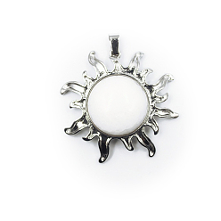 White Jade Natural White Jade Pendants, Sun Charms, with Platinum Plated Alloy Findings, 39x39mm
