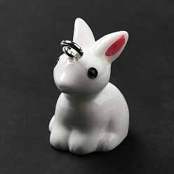 Белый Непрозрачные подвески смолы, очарование кролика, с платиновыми тоновыми железными петлями, белые, 24.5x15x22 мм, отверстие : 2.5 мм