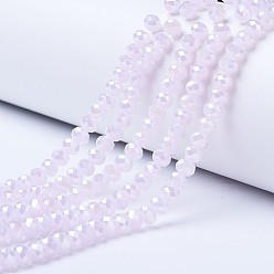Rose Brumeux Perles en verre electroplate, perles d'imitation en jade, de couleur plaquée ab , facette, rondelle, rose brumeuse, 4x3mm, Trou: 0.4mm, Environ 130 pcs/chapelet, 16.54 pouce (42 cm)