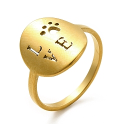 Oro Revestimiento iónico (ip) 201 anillos para los dedos de acero inoxidable, anillos de amor ovalados con palabra hueca para mujer, dorado, tamaño de EE. UU. 6 (16.5 mm), ovalada: 14.5x12.5 mm