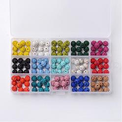 Mixed Color 1 Box Fifteen Color Pave Disco Ball Beads, Polymer Clay Rhinestone Beads, Round, Mixed Color, 10mm, Hole: 1.5mm, 10pcs/color, about 150pcs/box