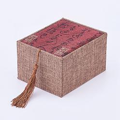FireBrick Wooden Bracelet Boxes, with Linen and Nylon Cord Tassel, Rectangle, FireBrick and Rosy Brown, 12.2x9.6x7.2cm