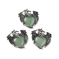 Зеленый Авантюрин Естественный зеленый авантюрин подвески, сердце прелести, с реечной обшивкой антикварным серебряным сплавом с выводами дракона, 51~52.5x55x10.5~11 мм, отверстие : 7x4.5 мм