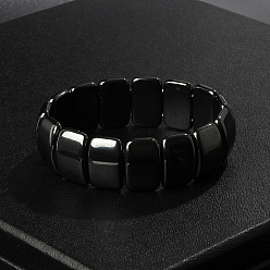 Rectangle Non-Magnetic Synthetic Hematite Beaded Stretch Bracelets for Men, Rectangle, 5/8x2-1/2 inch(1.45x6.5cm), Inner Diameter: 2-1/8 inch(5.5cm)